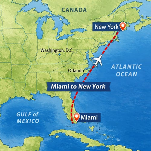 Miami to New York Flight Route Map-1