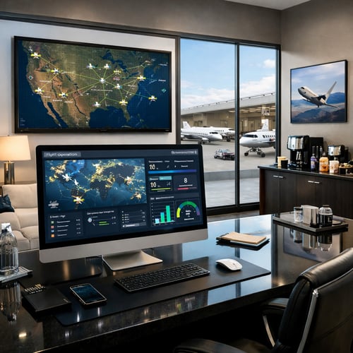 Modern Private Aviation Office with Flight Data Display-1